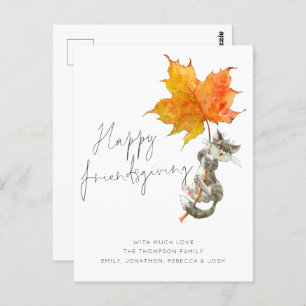 Cute Cat Script Happy Friendsgiving Thanksgiving Postcard