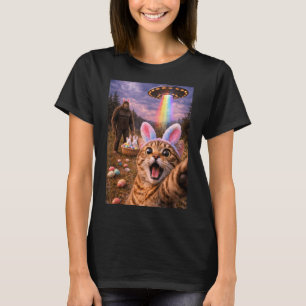 Cute Cat Selfie with Easter Bunny Bigfoot UFO for T-Shirt
