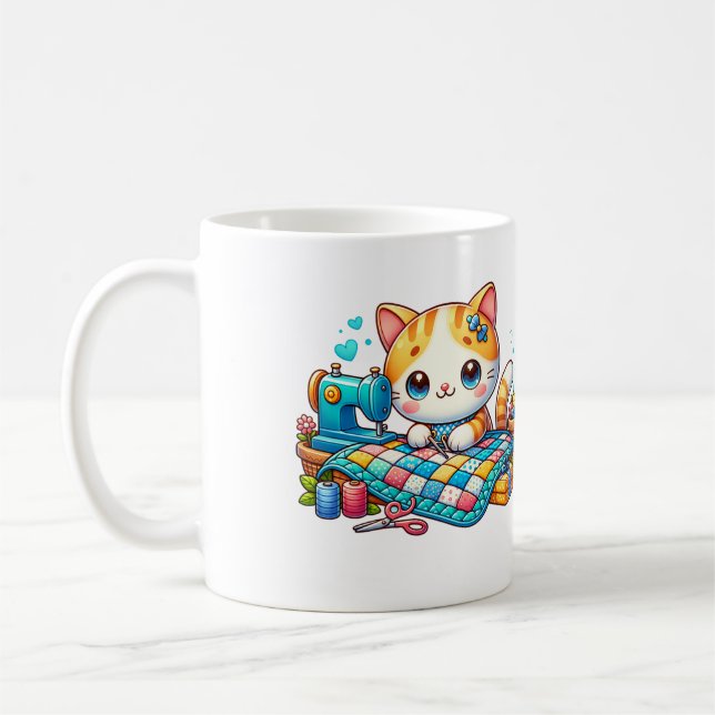 cute cat sewings Quilt Coffee Mug (Left)