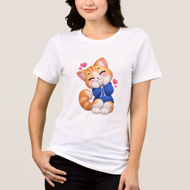 Cute Cat Shy Smile Sticker Tri-Blend Shirt (Front)