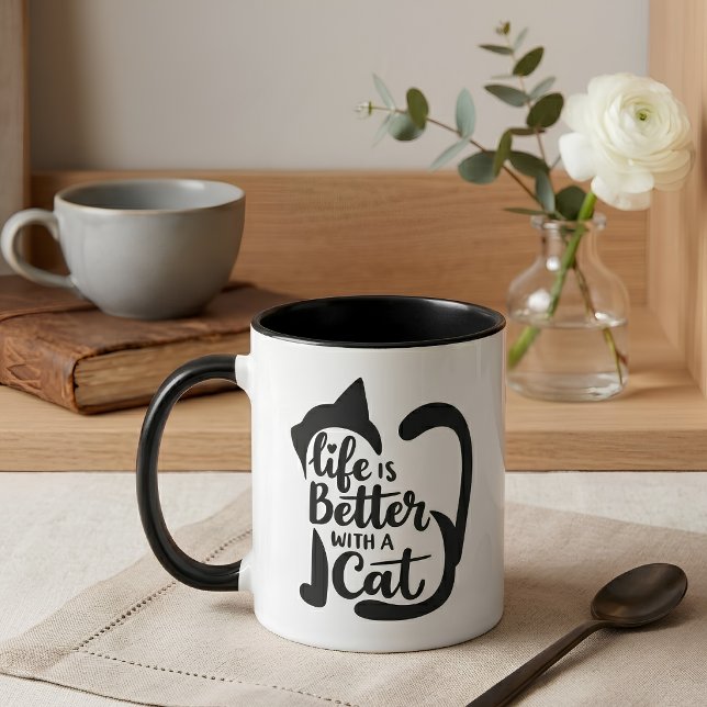 Cute Cat Silhouette Life is Better with a Cat  Mug (Creator Uploaded)