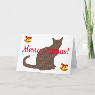 Cute Cat Silhouette Merry Catmas Christmas Card