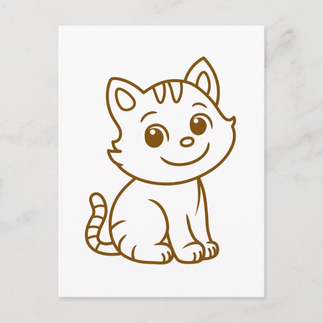 Cute Cat Simple Design Brown on White Postcard (Front)