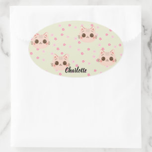 Cute Cat simple pet kitten Pattern Party Oval Sticker