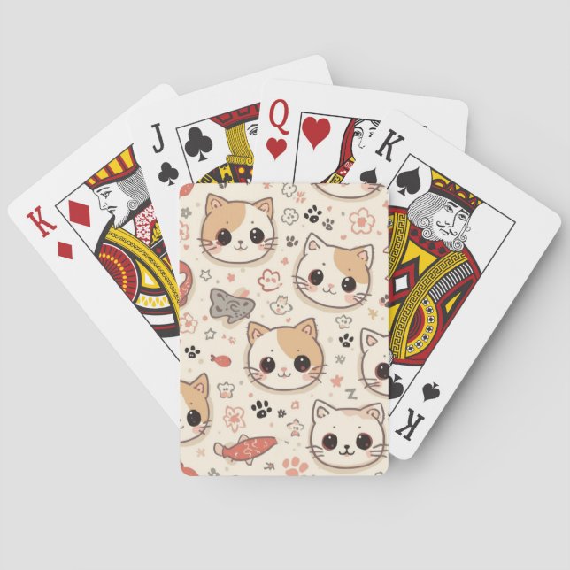 Cute Cat simple pet kitten Pattern Party Playing Cards (Back)