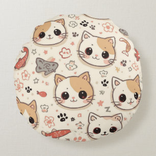 Cute Cat simple pet kitten Pattern Party Round Cushion