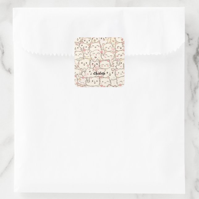 Cute Cat simple pet kitten Pattern Party Square Sticker (Bag)