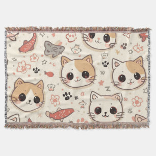 Cute Cat simple pet kitten Pattern Party Throw Blanket