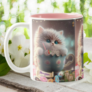 Cute Cat sitting in a Cup Personalised 