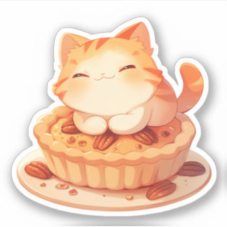 Cute Cat Sitting on a Pecan Pie Sticker