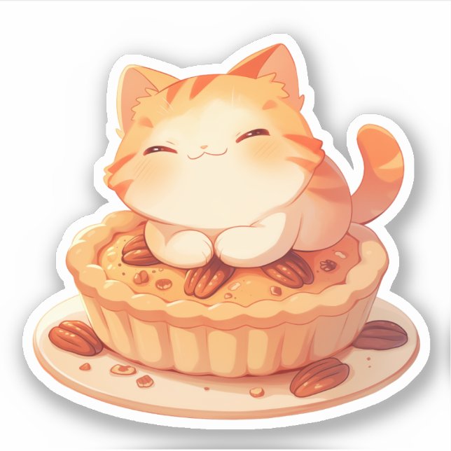 Cute Cat Sitting on a Pecan Pie Sticker (Front)