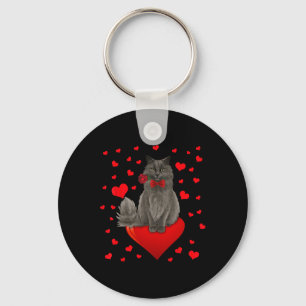 Cute Cat Sitting On Big Heart Key Ring