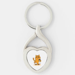 Cute Cat Skateboarding Key Ring