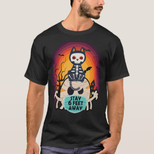 Cute Cat Skeleton Pumpkin Mummy stay 6 feet away Q T-Shirt