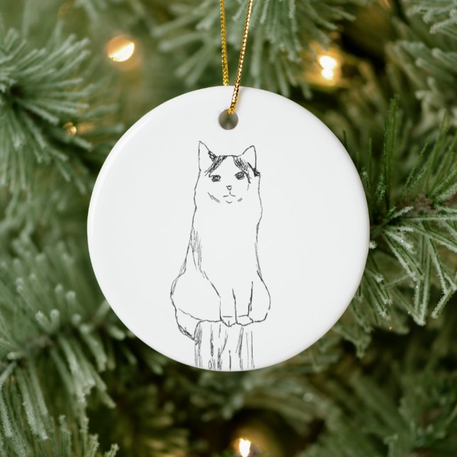 Cute Cat Sketch Modern Ceramic Tree Decoration (Tree)