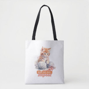 Cute Cat “Sleep, Eat, Play, Repeat” Tote Bag