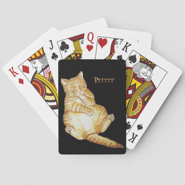 cute cat sleeping ginger kitten art design playing cards (Back)