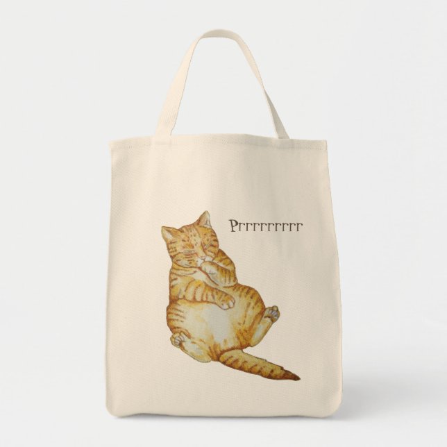 cute cat sleeping ginger kitten art design tote bag (Front)