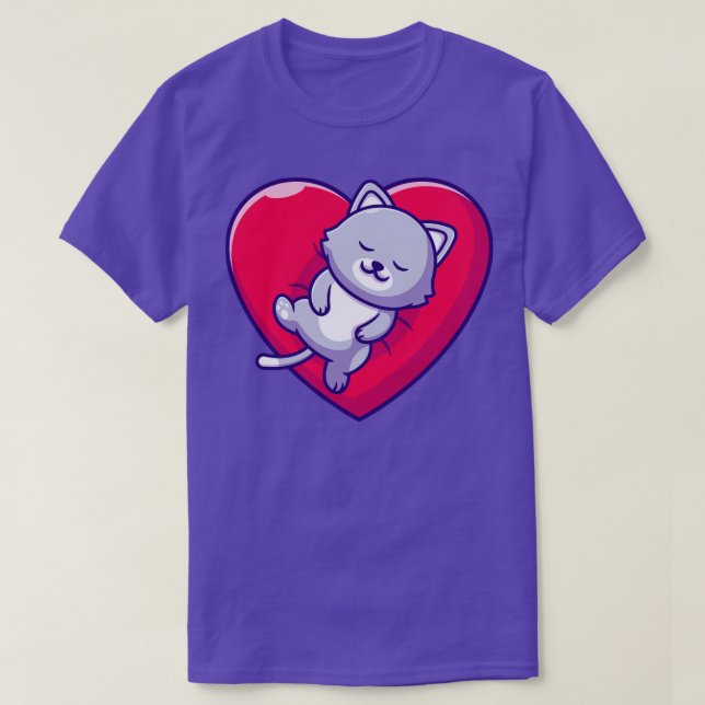 Cute Cat Sleeping On Love Pillow Cartoon T-Shirt (Design Front)