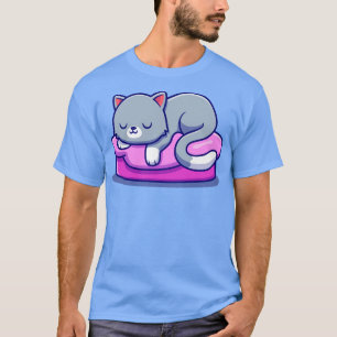 Cute Cat Sleeping On The Pillow Cartoon T-Shirt