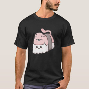 Cute Cat Sleeps on a Sushi Japanese Food Fans T-Shirt