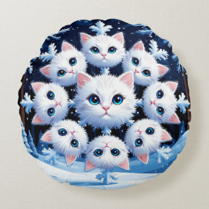 🌸 Cute Cat Snowflake Cosy Home Style 🌸 Round Cushion