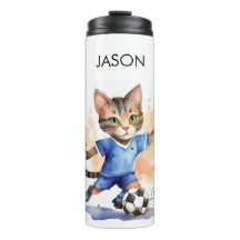 Cute Cat Soccer Themed Drink Tumbler