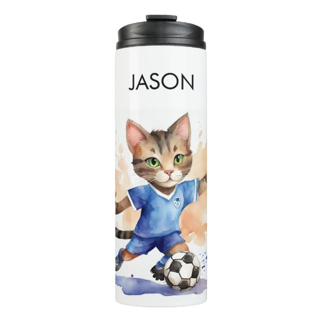 Cute Cat Soccer Themed Drink Tumbler (Front)