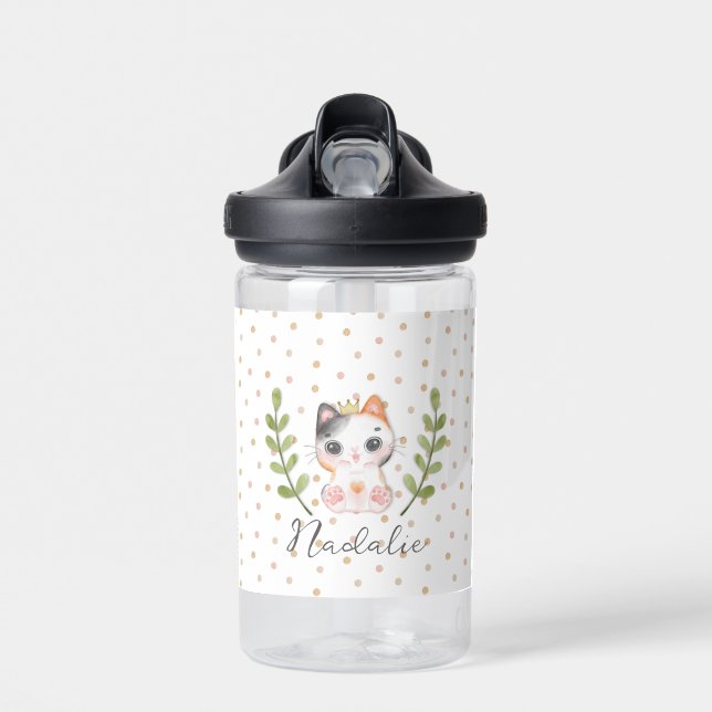 Cute Cat Soft Gender Neutral Dotted Child Baby Water Bottle (Front)