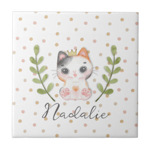 Cute Cat Soft Gender Neutral Dotted Child Nursery Tile