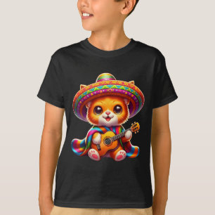 Cute Cat Sombrero Guitar Cinco de Mayo Mexican T-Shirt