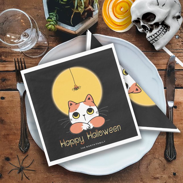 Cute Cat Spider Happy Halloween ID865 Napkin (Creator Uploaded)