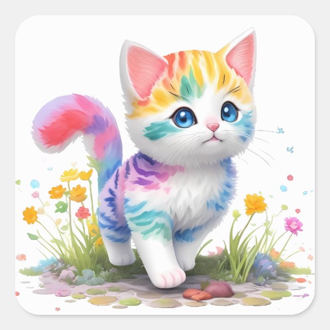 Cute cat  square sticker (Front)