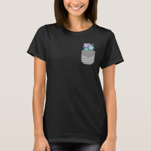 Cute Cat Stacked Cat In Pocket T-Shirt