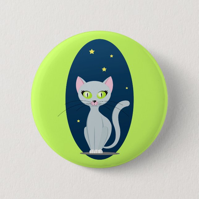 Cute Cat Starry night sky Cartoon on Custom colour 6 Cm Round Badge (Front)