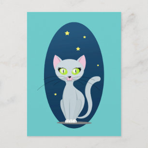 Cute Cat Starry night sky Cartoon on Custom colour Postcard