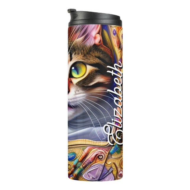 Cute Cat Starry Personalised Name Thermal Tumbler (Rotated Right)