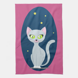 Cute Cat Starry sky Cartoon Pink Custom colour Tea Towel