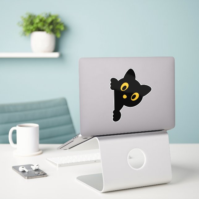 Cute Cat Sticker – Adorable Design (Laptop On Desk)
