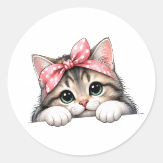Cute Cat Sticker – Adorable Kitty with Pink Bow |