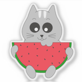 Cute Cat Sticker; Kitten Eating Watermelon