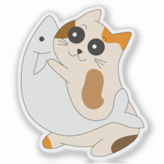 Cute Cat Sticker; Kitten with Fish