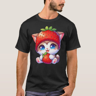 Cute Cat Strawberry Fruit Quirky Hat T-Shirt