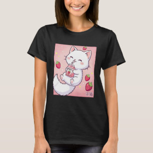 Cute Cat Strawberry Milk Retro Japanese Kawaii Art T-Shirt
