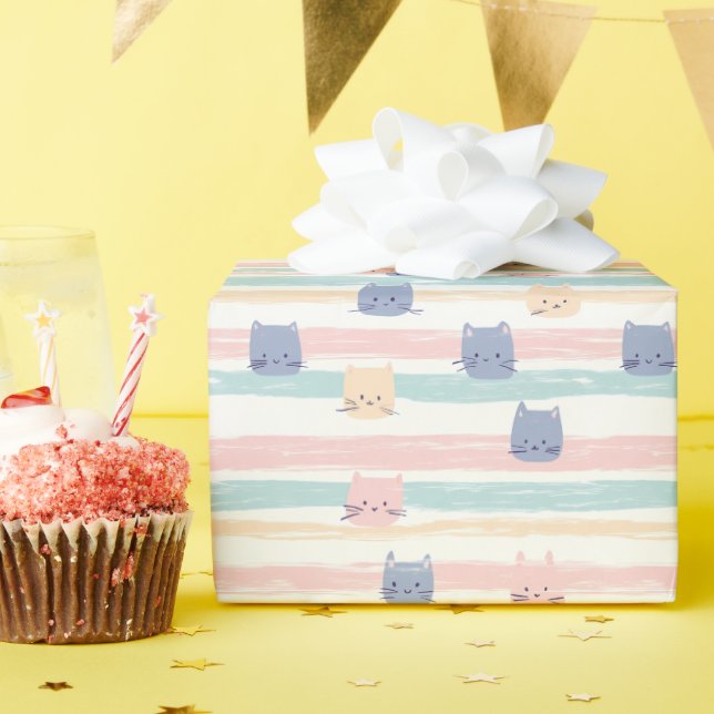 Cute Cat Stripe Wrapping Paper (Birthday Party)