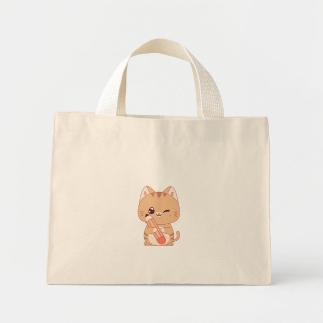 cute cat student | cat lovers design  mini tote bag (Front)
