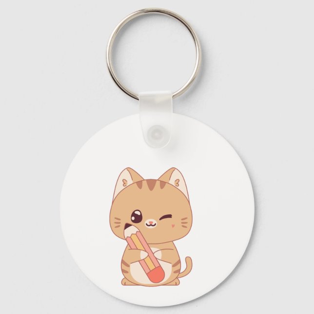 CUTE CAT STUDENT CATS LOVERS DESIGN  KEY RING (Front)