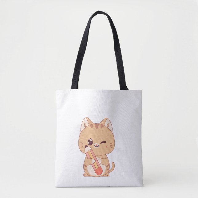 CUTE CAT STUDENT CATS LOVERS DESIGN  TOTE BAG (Front)