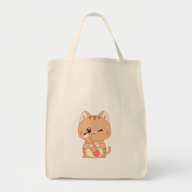 CUTE CAT STUDENT CATS LOVERS DESIGN  TOTE BAG (Front)