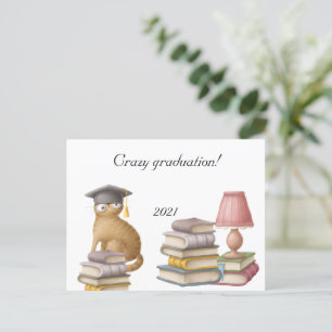 Cute cat student graduation Announcement Postcard